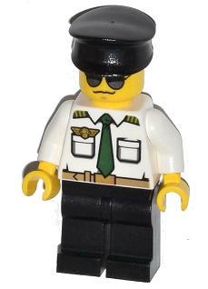 LEGO Minifigure-Airport - Pilot, White Shirt with Tie and Belt, Black Legs, Black Hat-Town / City / Airport-CTY403-Creative Brick Builders